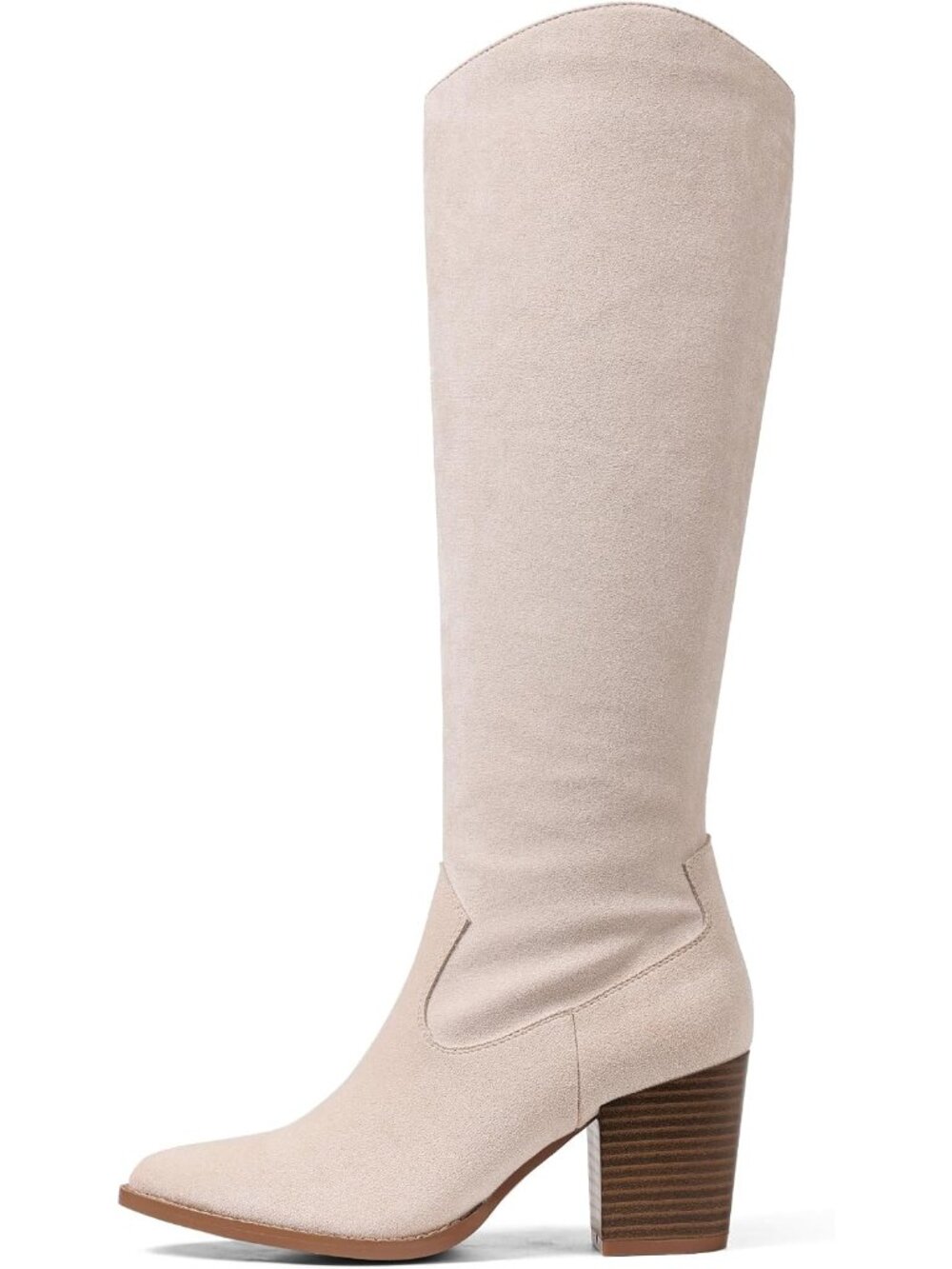 đ Women Off White Suede Knee High Block Heel Western Cowboy Boot Shoe